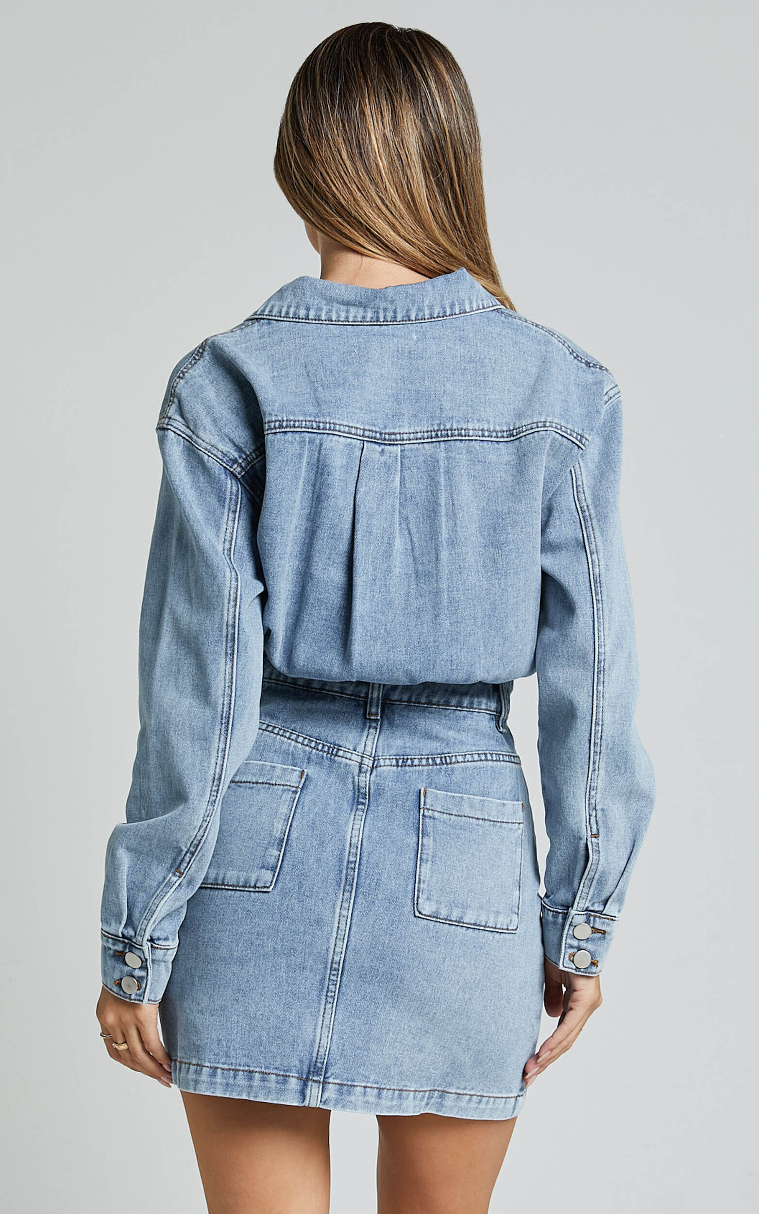 Kamala Mini Dress Long Sleeve Button Through Denim Dress in