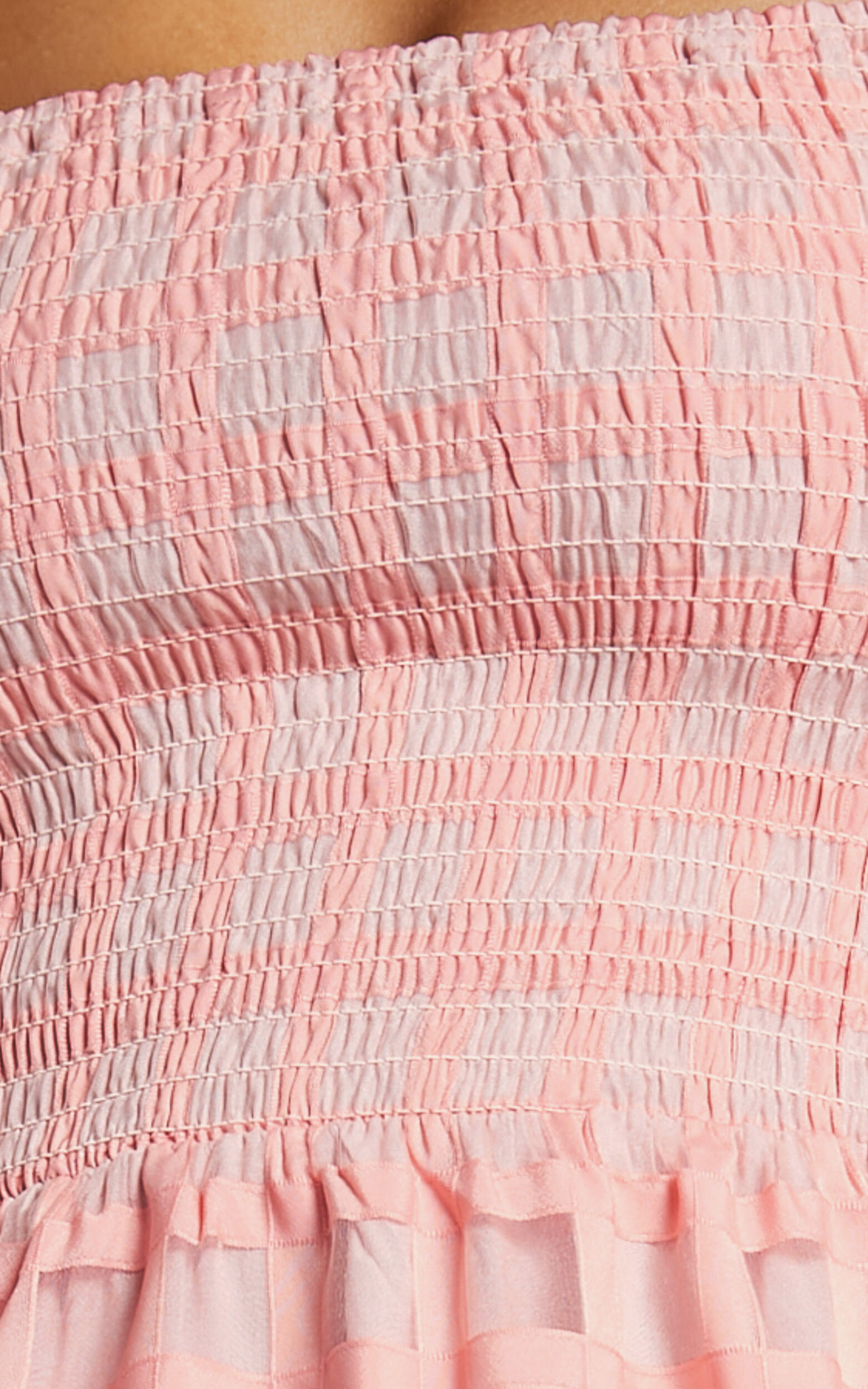 Aurelia Midi Dress - Puff Sleeve Tiered Textured Net Dress in Peach ...