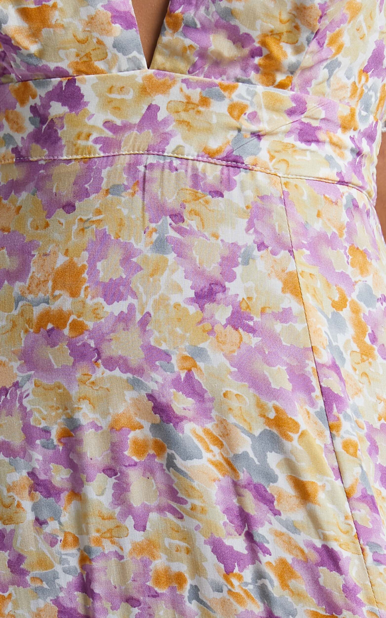 Purple floral best sale frill maxi dress