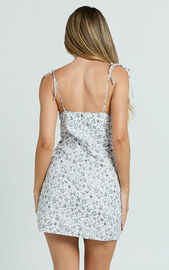Larson Mini Dress - Tie Strap Ruched Bust Dress in White/Blue | Showpo USA