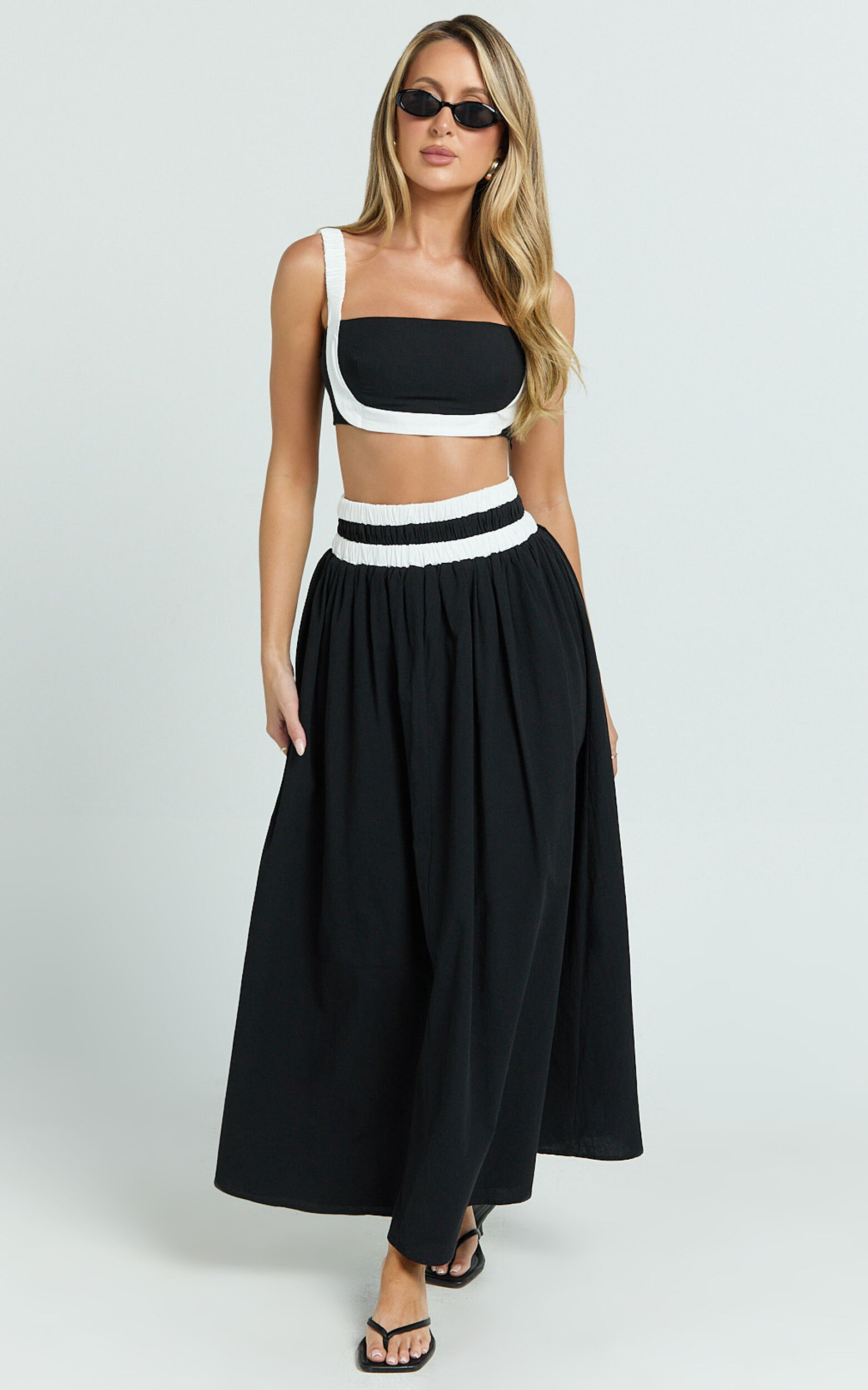 Sapphire Two Piece Set - Contrast Band Crop Top and A Line