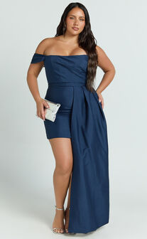 Stefania Mini Dress - Asymmetrical Removable Skirt Ruched Strapless Bodycon Dress in Navy