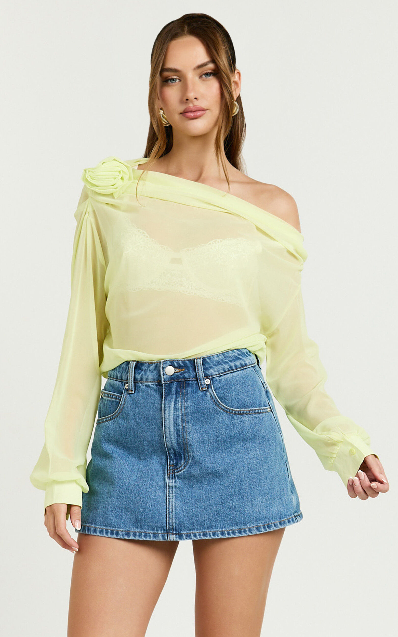 Terry Top - One Shoulder Rosette Detail Gathered Top in
