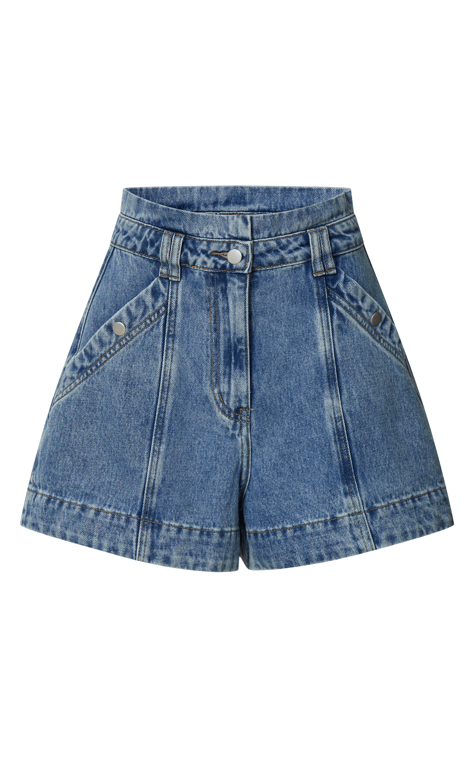 Kayla Denim Shorts - High Waisted A Line Denim Shorts in Mid Blue