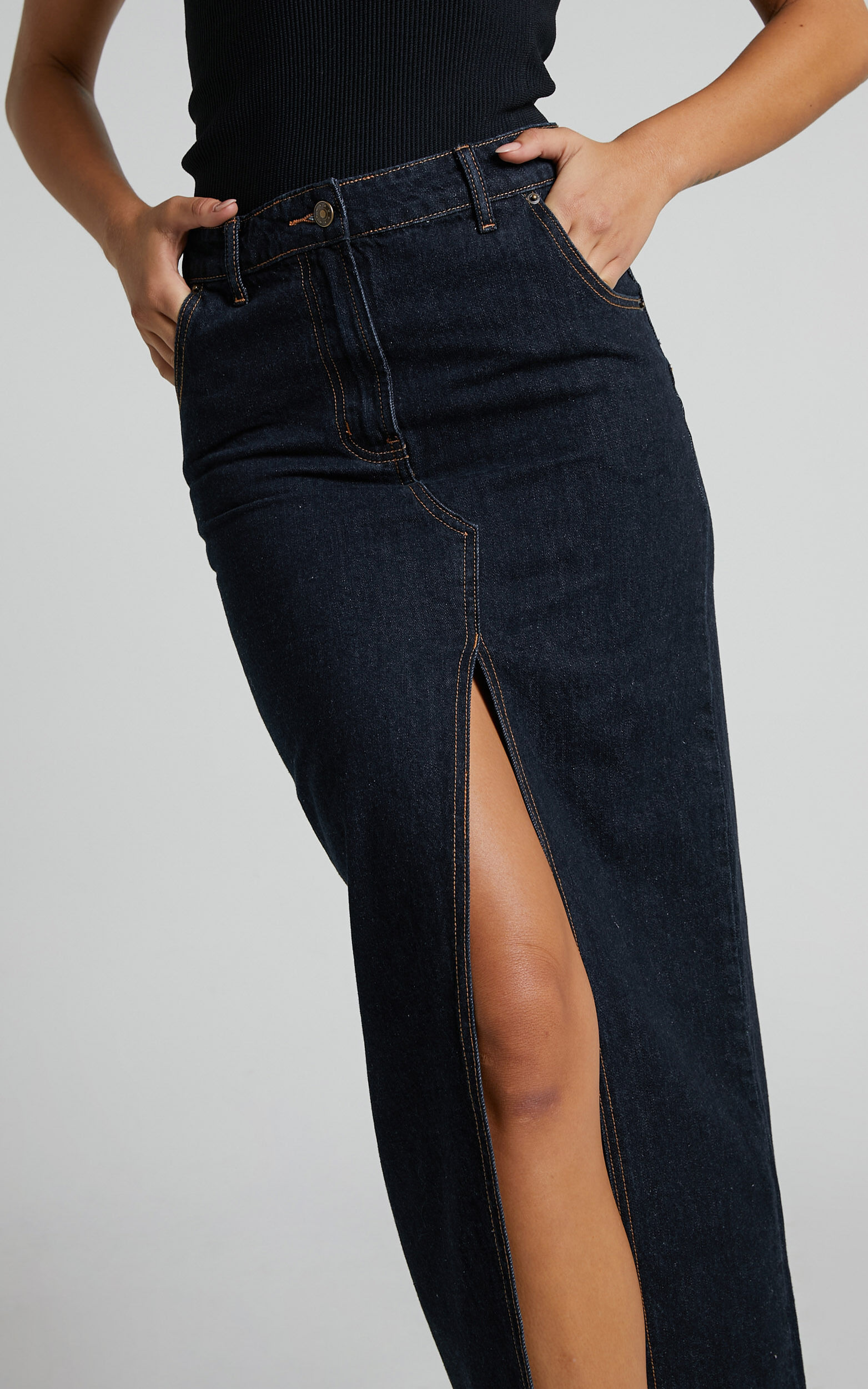 Dark denim 2025 midi skirt