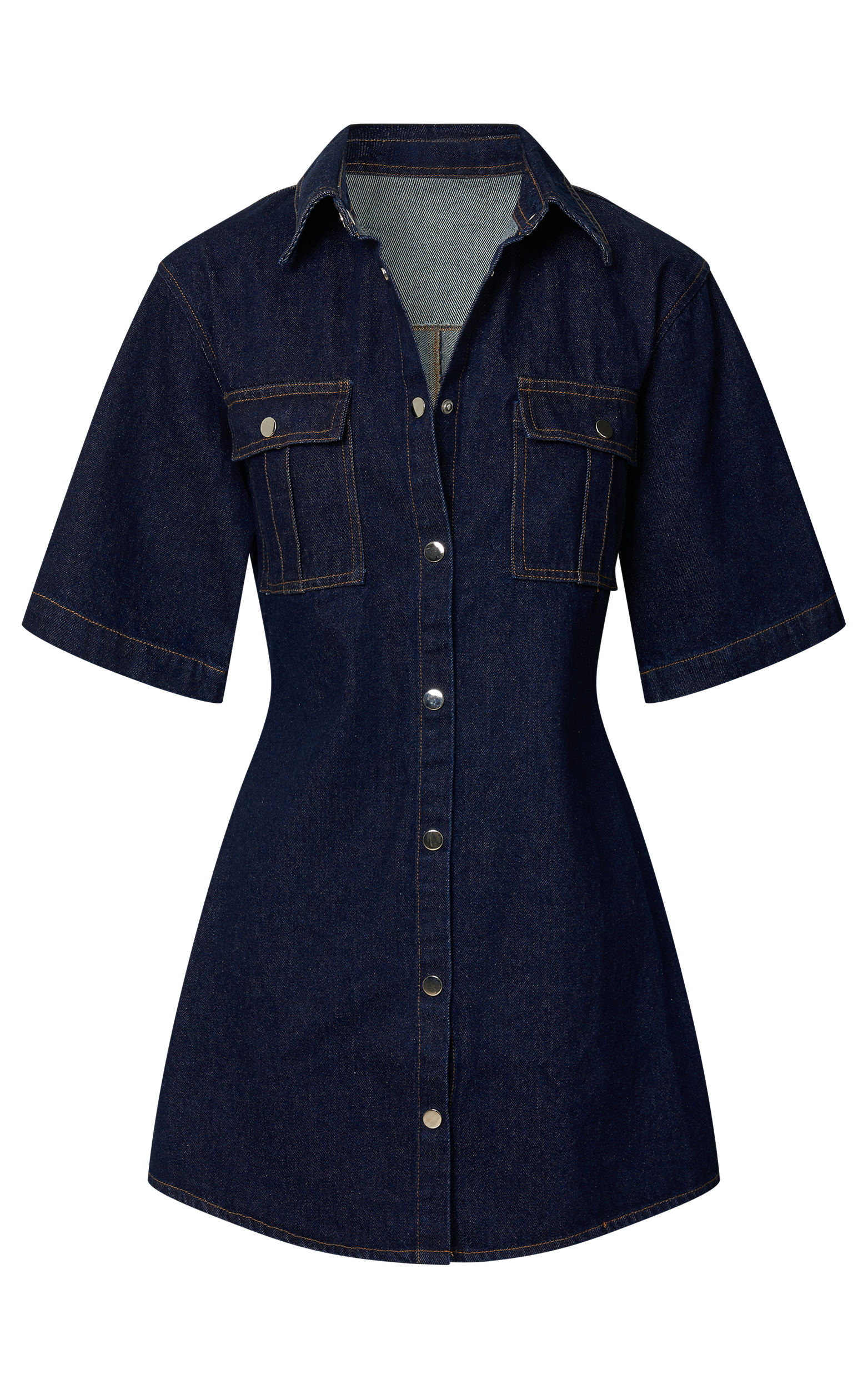 Leilani Mini Dress - Denim Short Sleeve Button Up Dress with