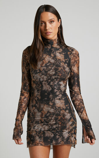 Runaway The Label - Jordi Mini Dress in Stone Print