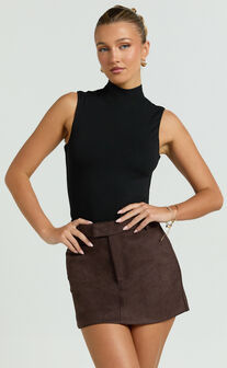 Caitlyn Top - High Neck Sleeveless Tank Top in Black