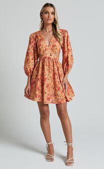 Amalie The Label - Mariana Linen Blend Balloon Sleeve Mini Dress in Valencia Print
