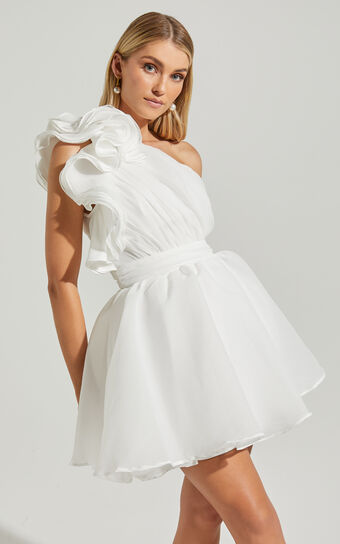 Avriella Mini Dress  One Shoulder Detail Fit & Flare in Ivory