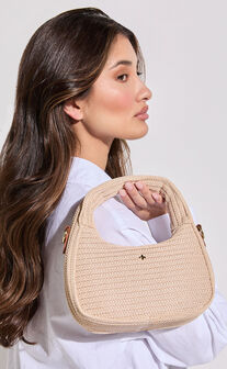 Indigo Shoulder Bag in Sand Faux Raffia