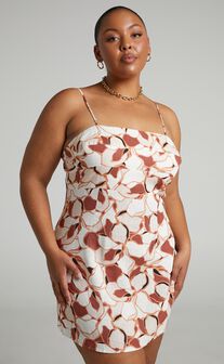 Amalie The Label - Maya Linen Blend Strappy Bodycon Topstitched Mini Dress in Voyager Floral