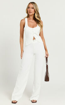 Romeo Pants - Straight Leg Mid Waist Tailored Pants in White