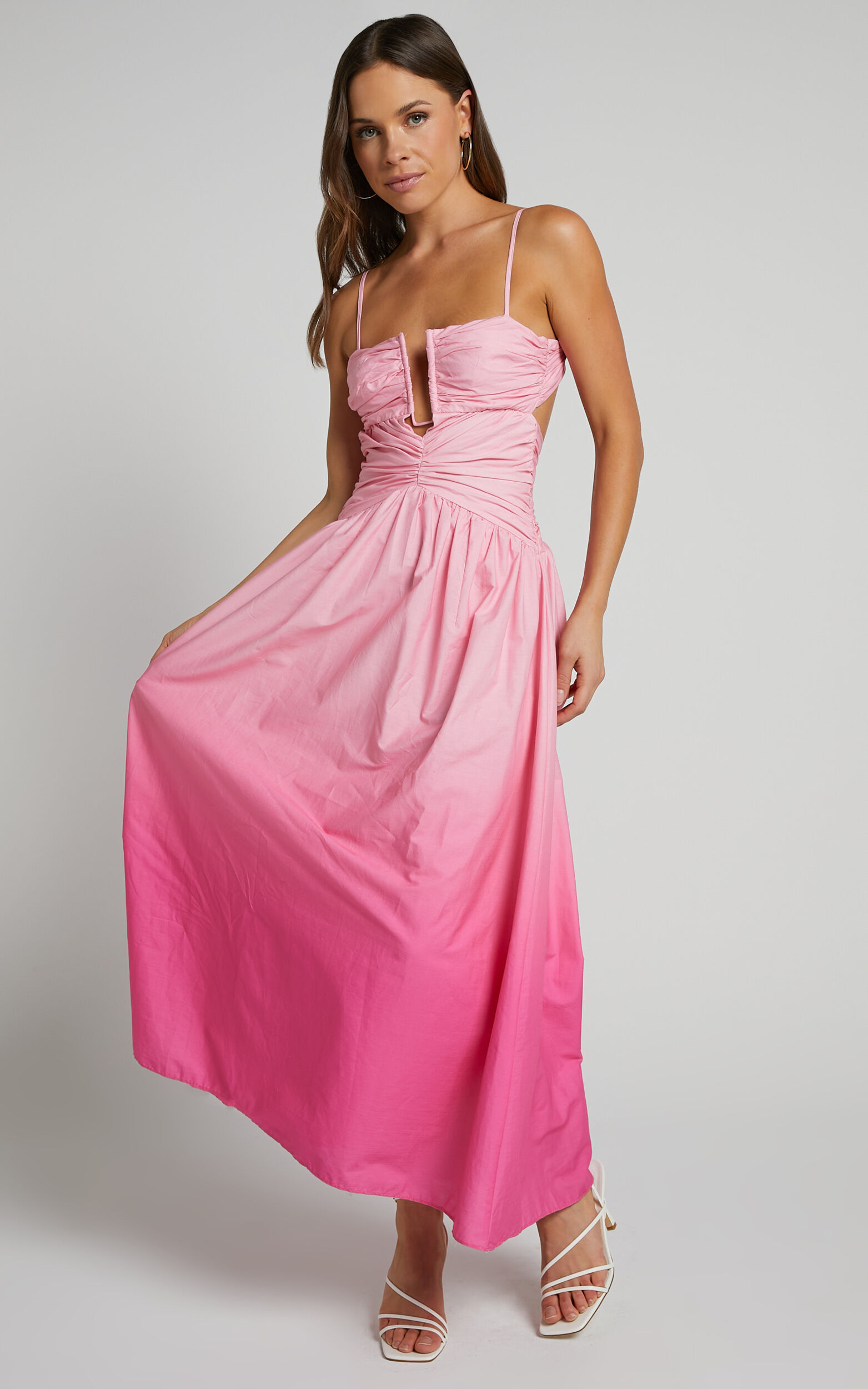 Gianna Midi Dress Square Neck Cut Out Bust Fit and Flare Dress