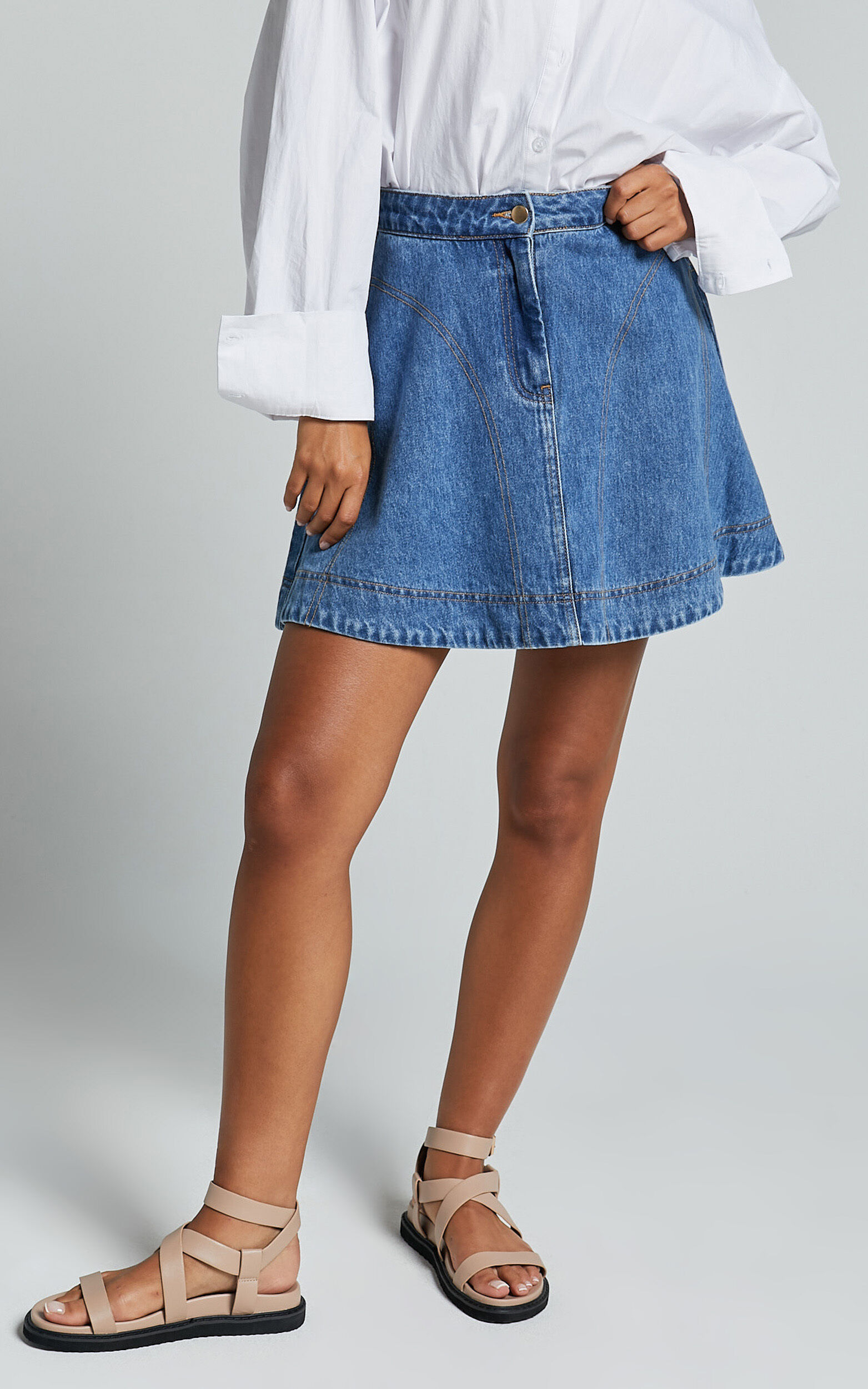 High waisted denim flare skirt shop