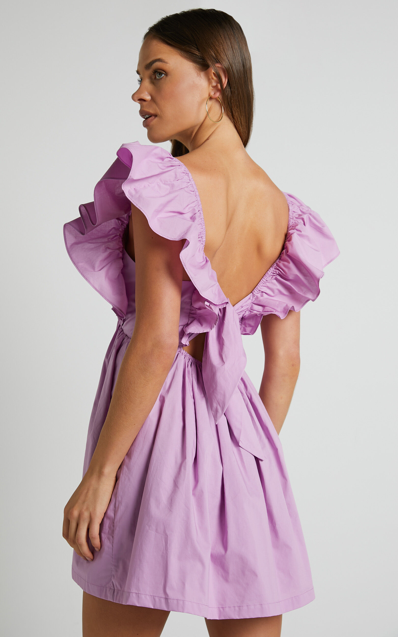 Purple ruffle deals sleeve dress