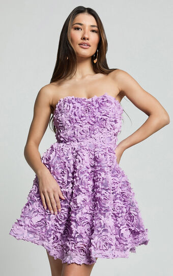 Renee Mini Dress - Strapless Sweetheart Dress in Purple