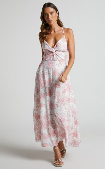Ebielle Midi Dress - Tie Up Back Slip Dress in Pastel Spring Floral
