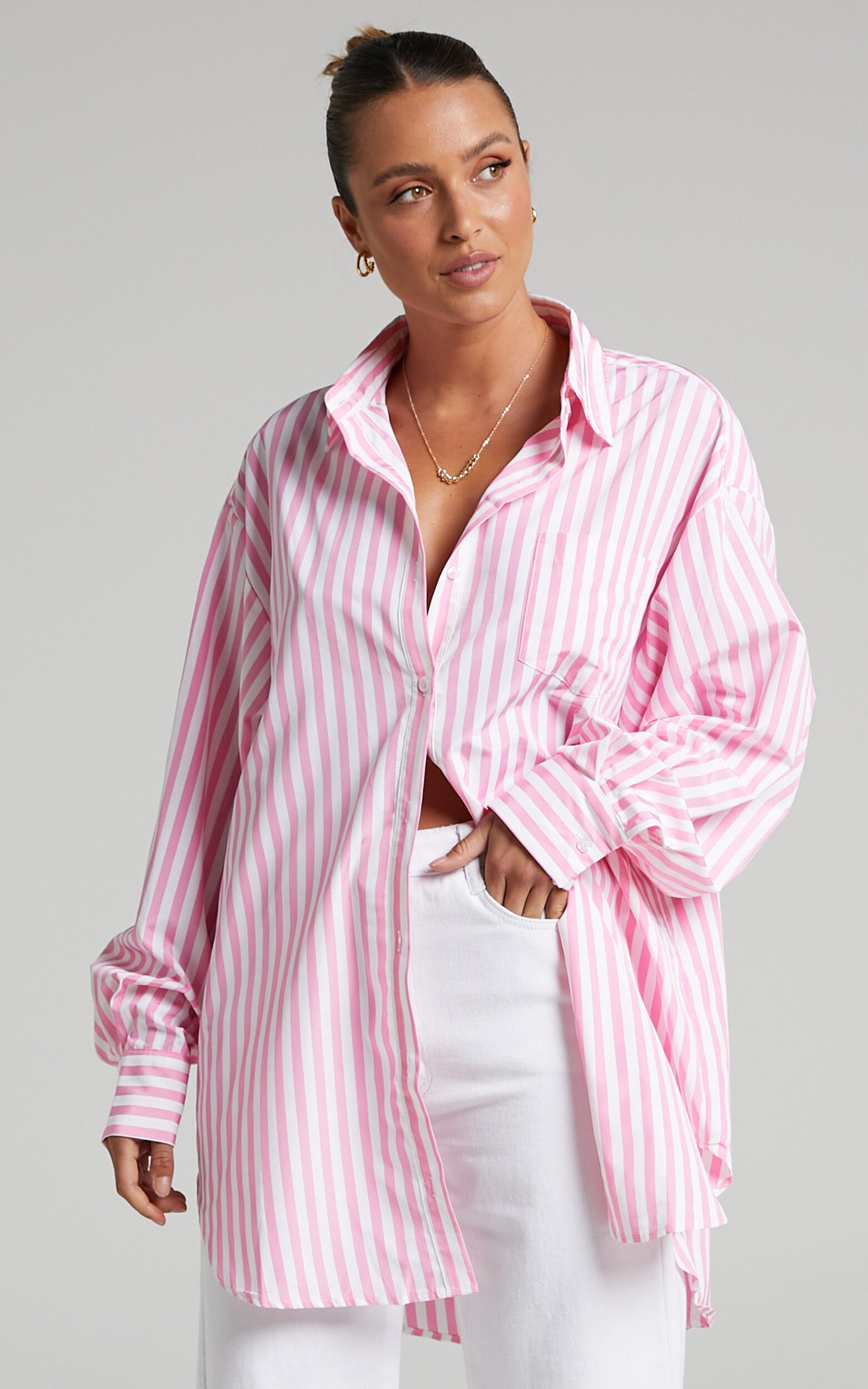 White and pink striped hot sale shirt