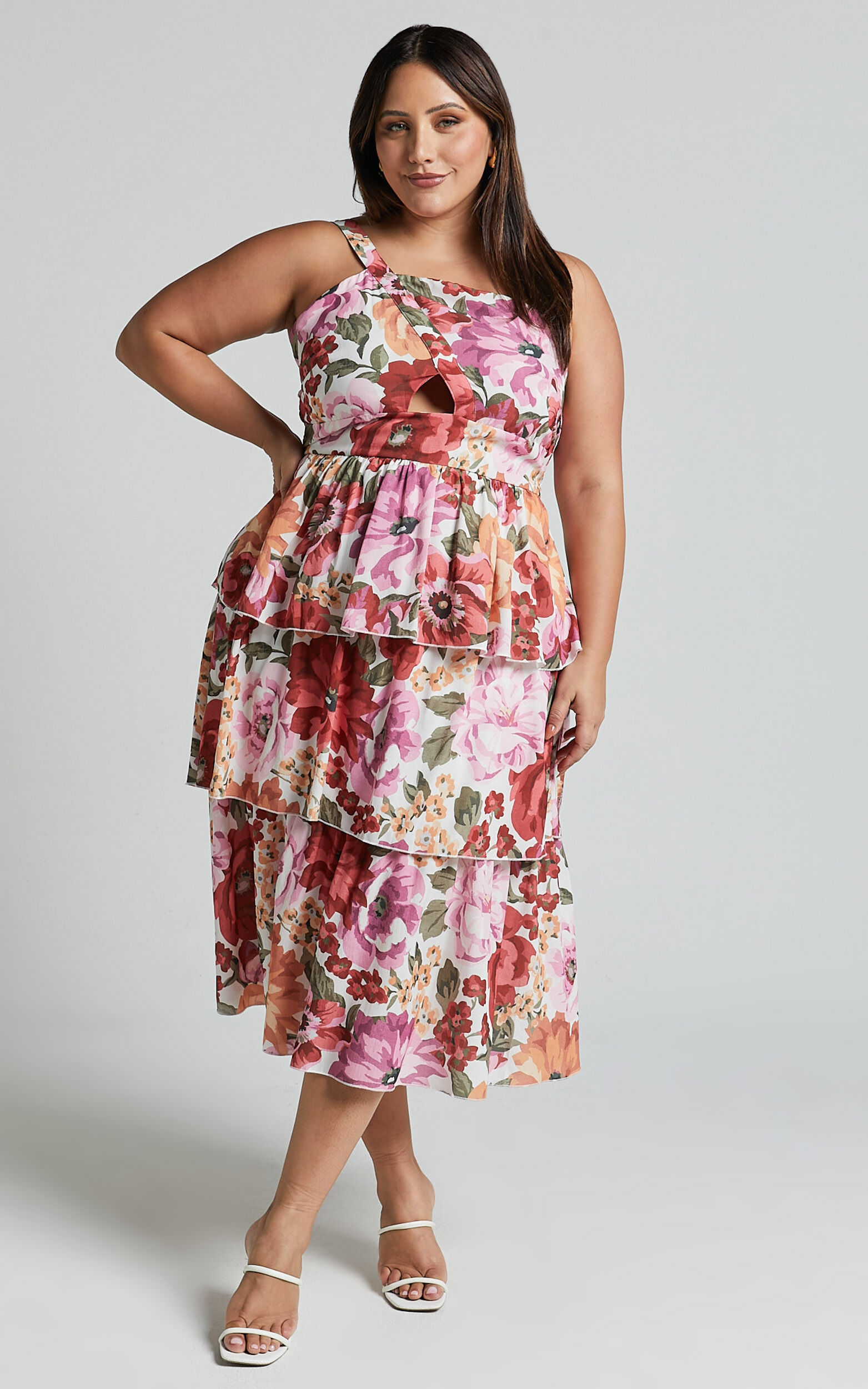 Caro Midi Dress - One Shoulder Tiered Dress in Spring Floral | Showpo USA