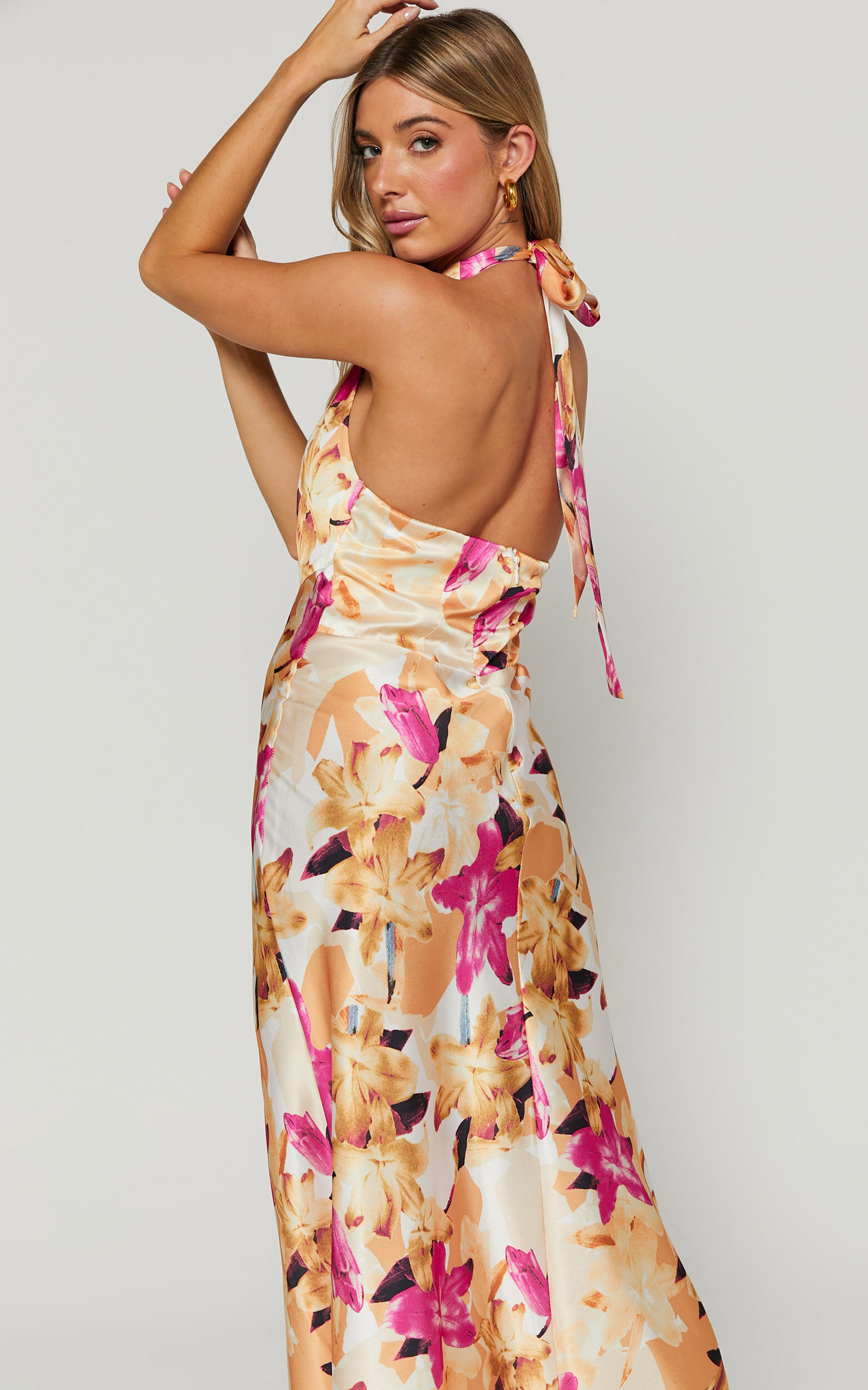 Floral halter neck dress deals