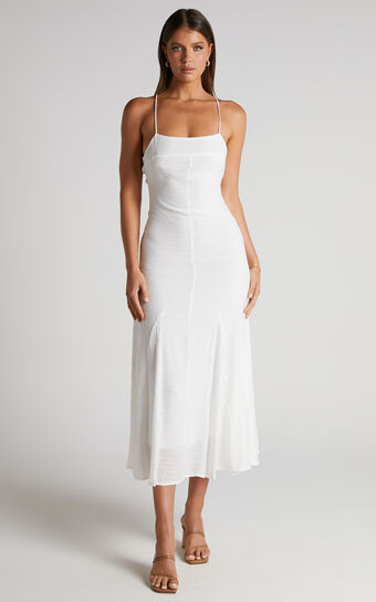 Romarie Midi Dress - Tie Back Slip Dress in White