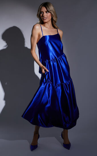 Kamari Midi Dress - Asymmetrical A Line Tiered Dress in Cobalt Blue