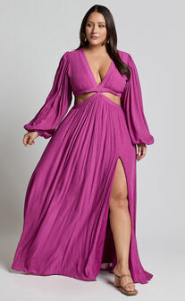 Paige Maxi Dress - Side Cut Out Balloon Sleeve Dress in Orchid