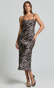 Hailey Midi Dress - Sleeveless Scoop Slip Dress in Rope Print