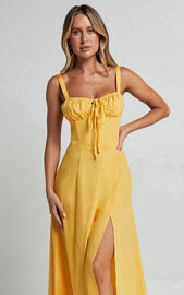 Maiya Midi Dress - Tie Front Fitted Bodice Dress in Pineapple | Showpo USA