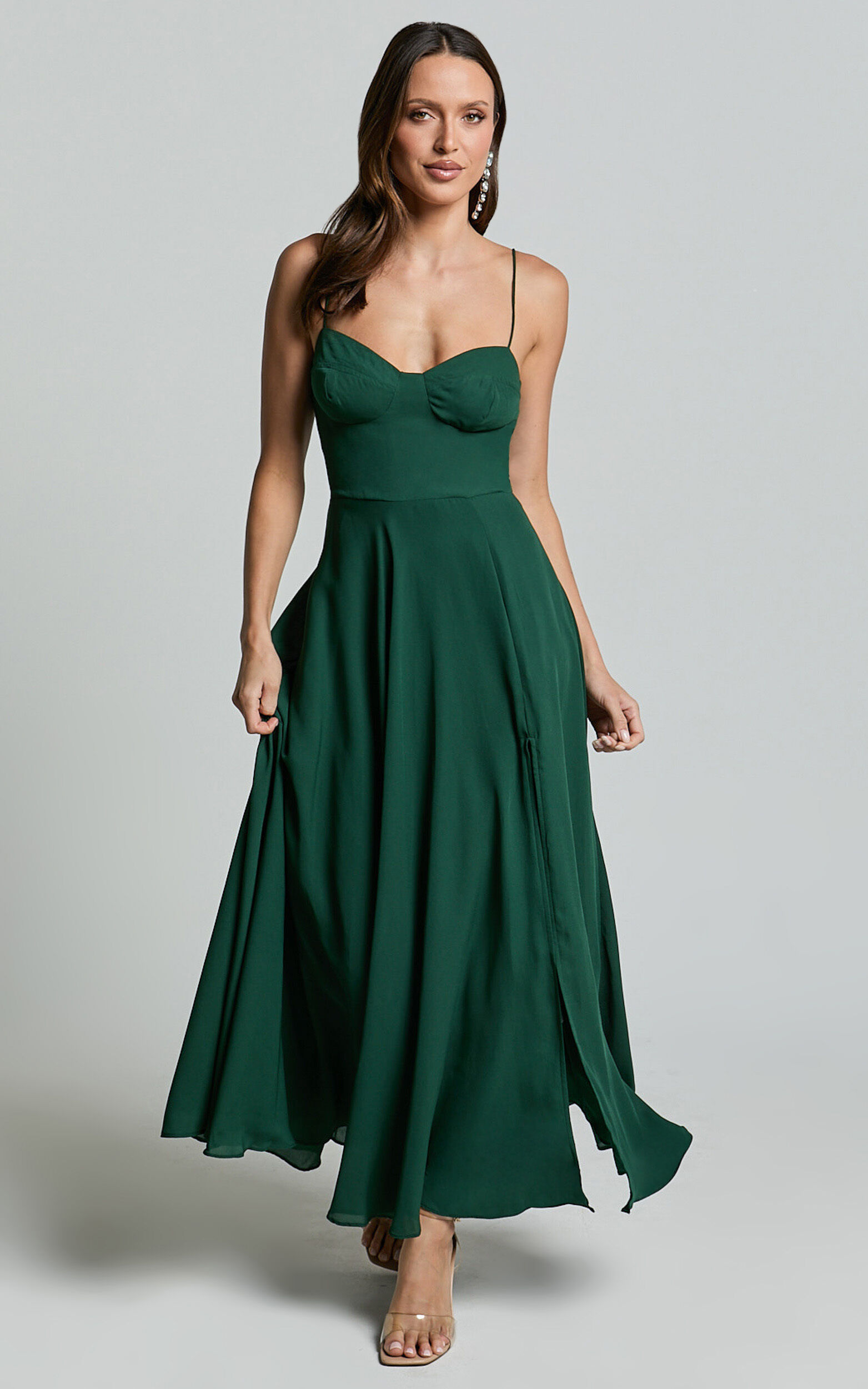 Elijah Maxi Dress - Bust Cup Tie Strap Dress in Forest Green | Showpo