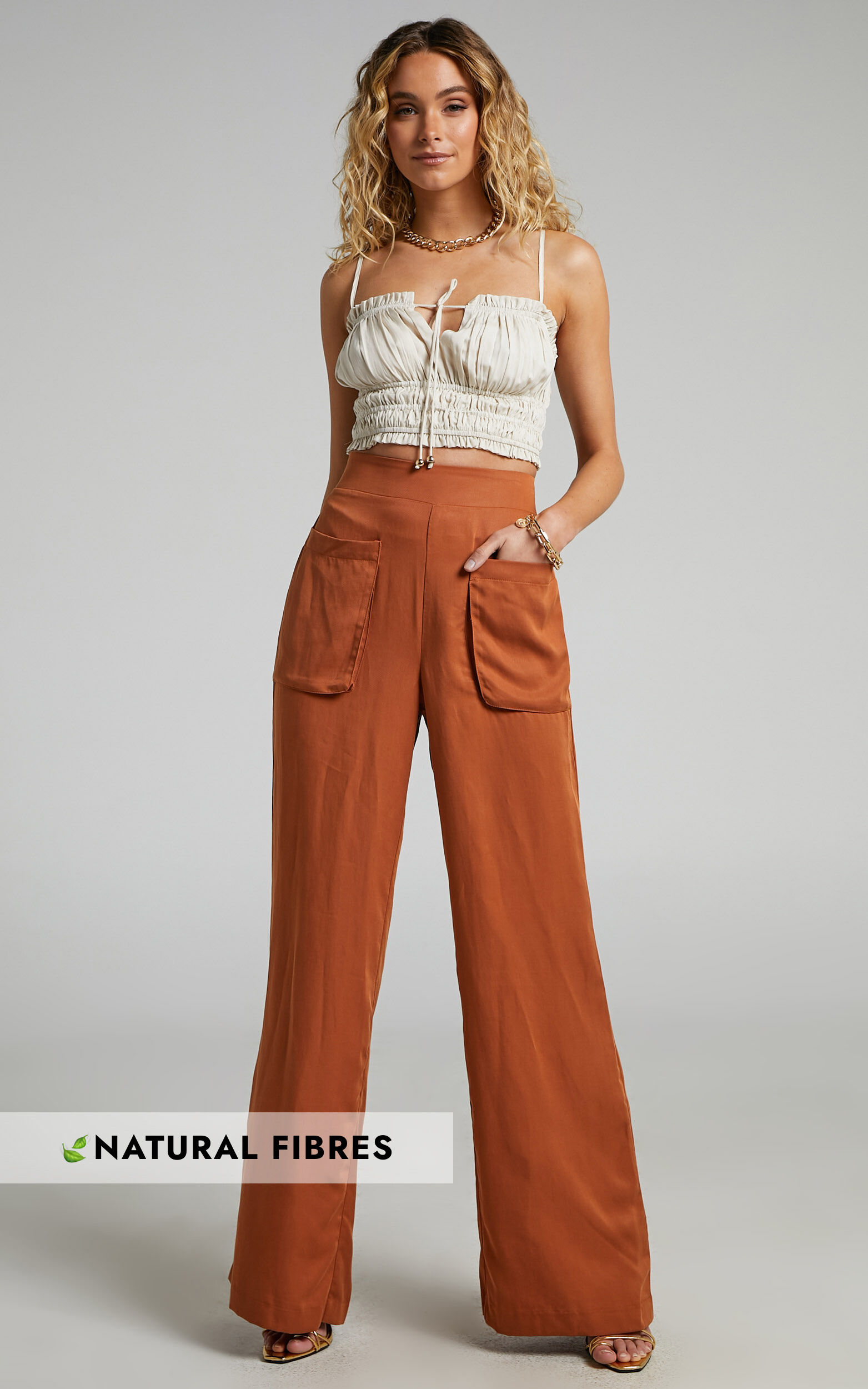 Amalie The Label - Ambroise Linen Blend High Waisted Wide Leg Pants in Earth - 04, BRN1