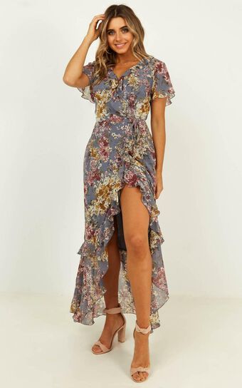 Light And Happiness Wrap Dress In Purple Floral