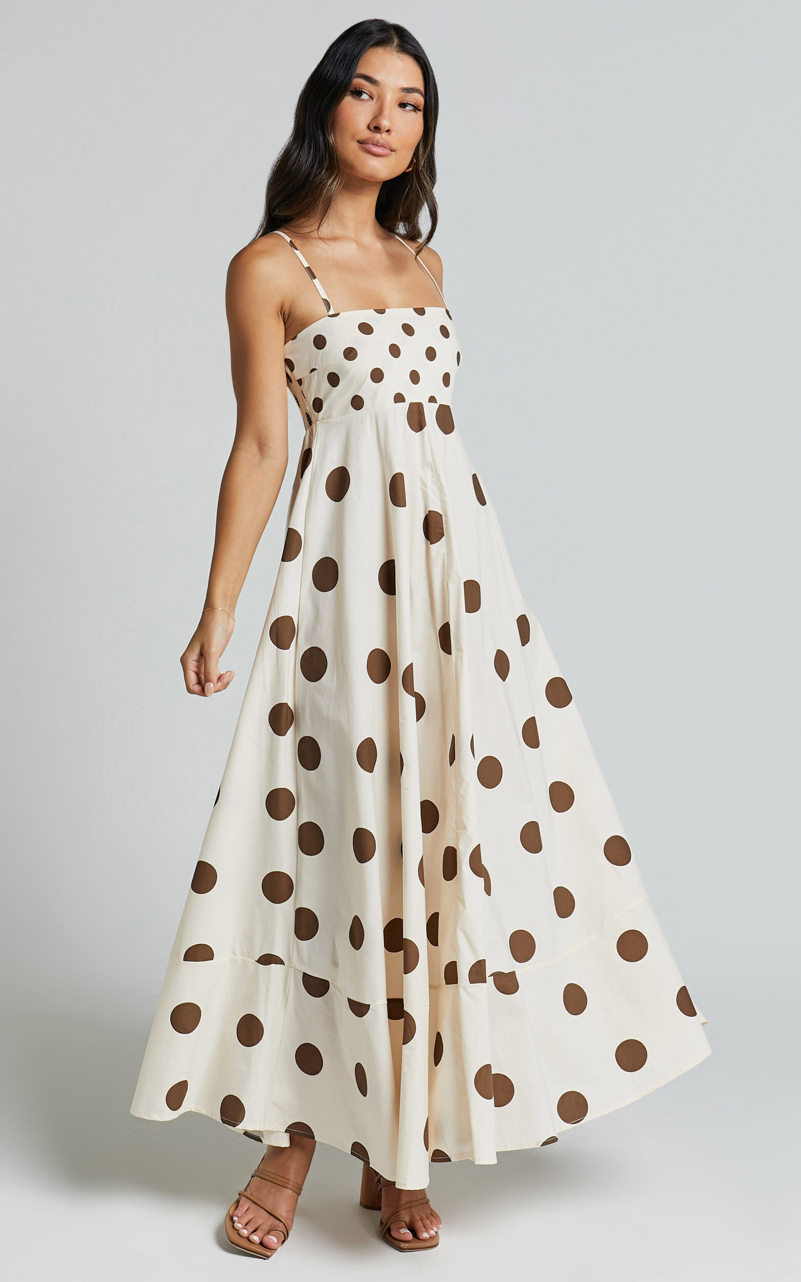 Alana Maxi Dress - Strappy Straight Neck Dress in Chocolate - 06, BRN1