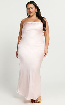 Charlita Maxi Dress - Strapless Cowl Back Satin Dress in Pale Pink