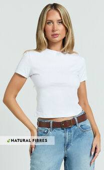 Georgina Top - Crew Neck Short Sleeve Baby Tee in White