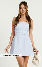 Millie Mini Dress - Linen Look Strapless Mini Dress in Blue | Showpo USA
