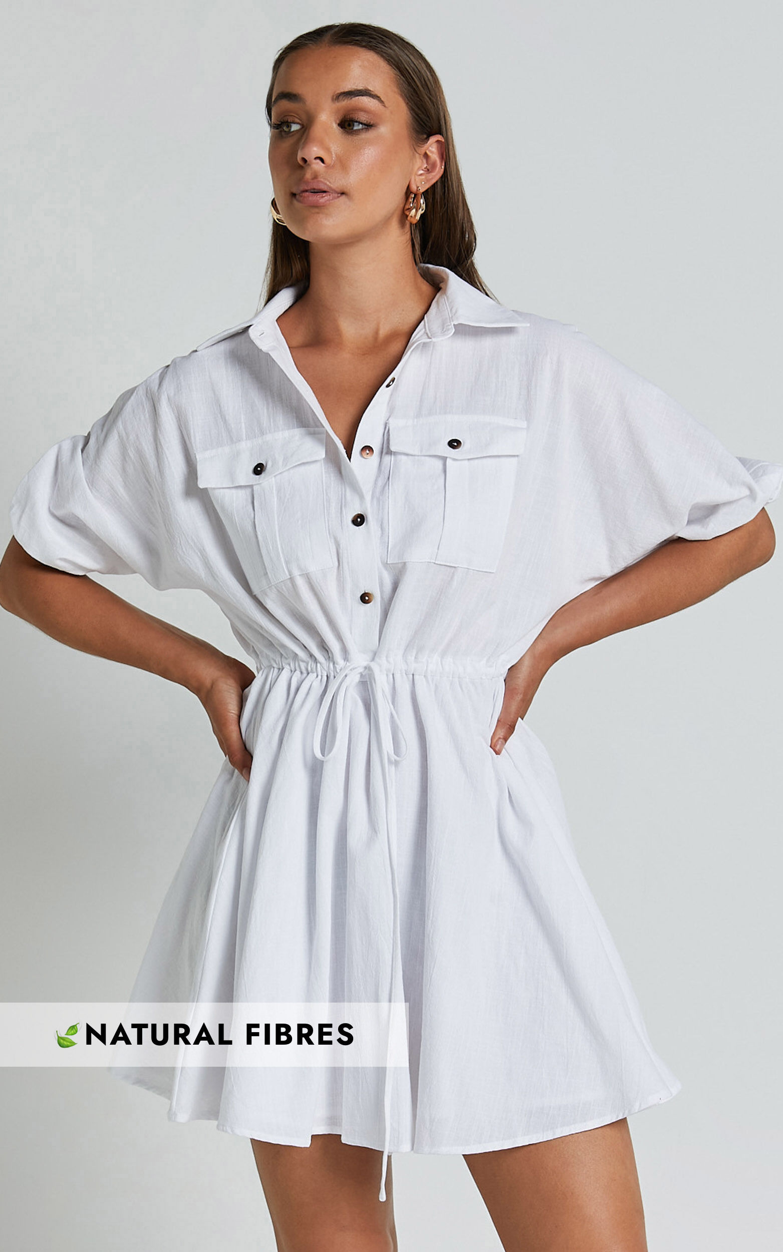 Holly Utility Tie Waist Mini Dress in White - 04, WHT1