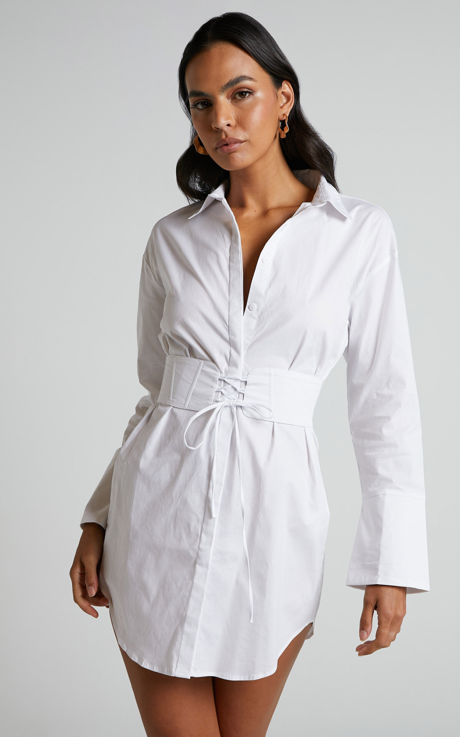 Ichia Mini Dress Corset Shirt Dress in White Showpo EU