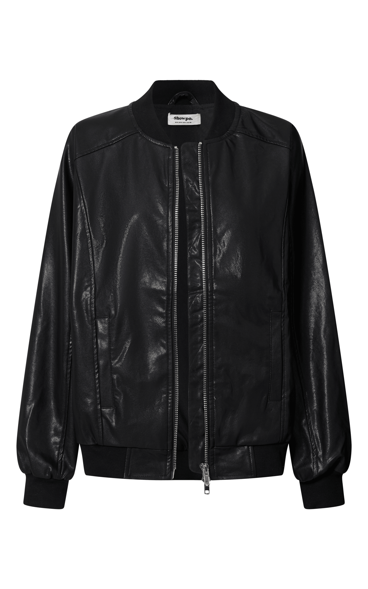 Edzelith Jacket - Faux Leather Bomber Jacket in Black | Showpo Edzelith Jacket - Faux Leather Bomber Jacket in Black | Showpo