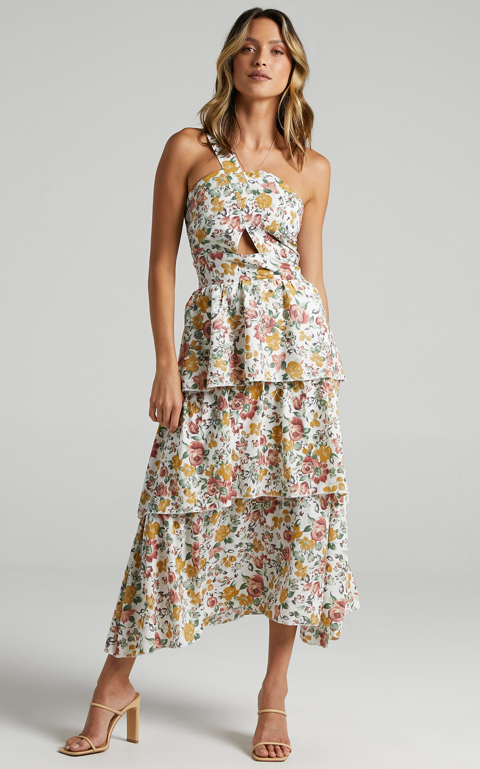 One shoulder tiered dress top