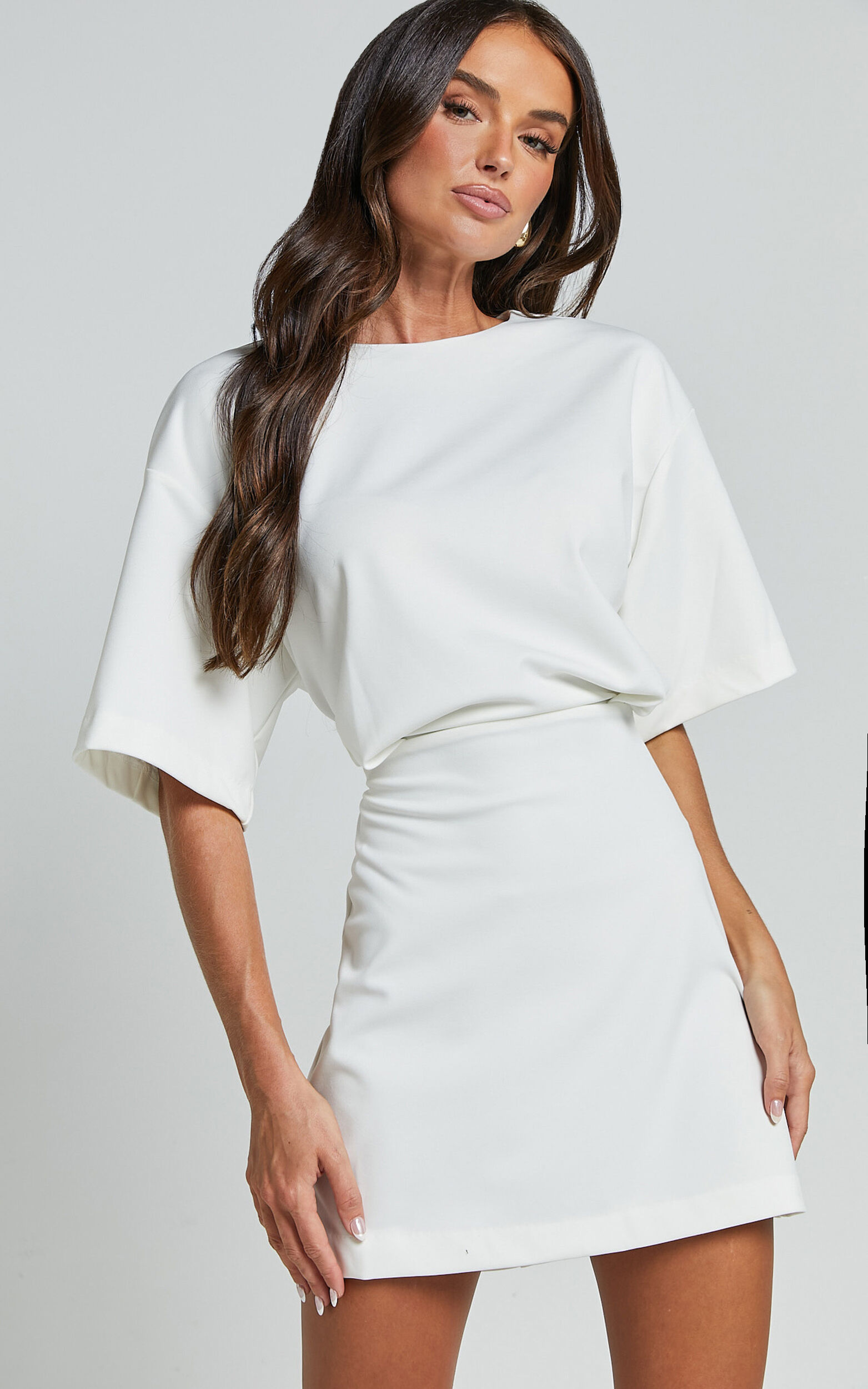 Karyna Mini Dress - Short Sleeve Boxy T-shirt Dress in White - 06, WHT1