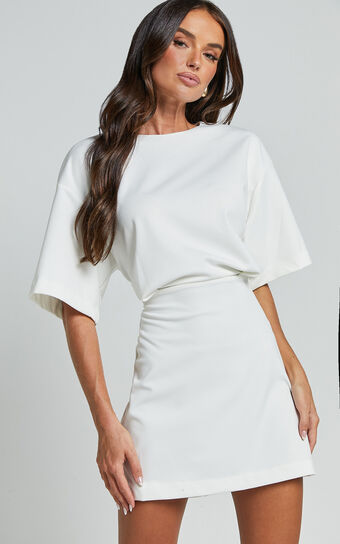 Karyna Mini Dress - Short Sleeve Boxy T-shirt Dress in White