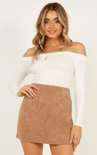 Wait In Line Skirt In Taupe Suedette 