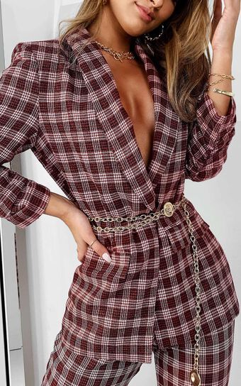 Late To Work Blazer In Wine Check