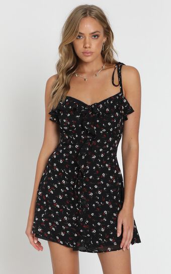 No Time To Wait Dress In Black Floral