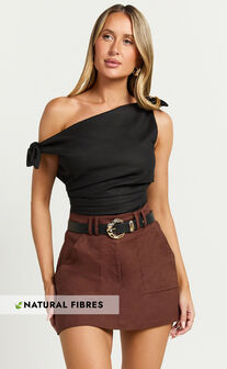 Ivy Top - Linen Off Shoulder Tie Top in Black