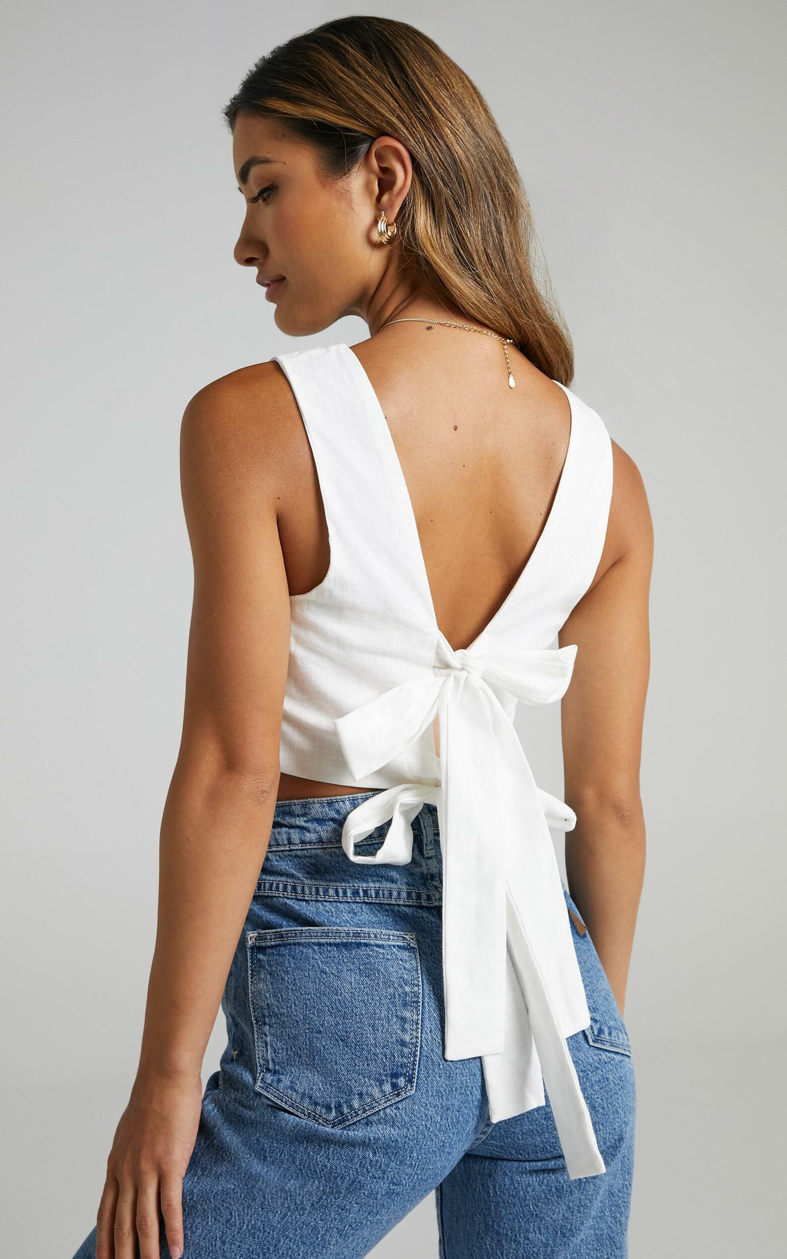 Loxley Top - Tie Up Top in White - 06, WHT4
