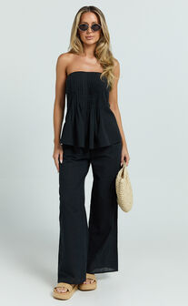 Carli Two Piece Top and Pants Set - Cotton Tube Pant Set in Black