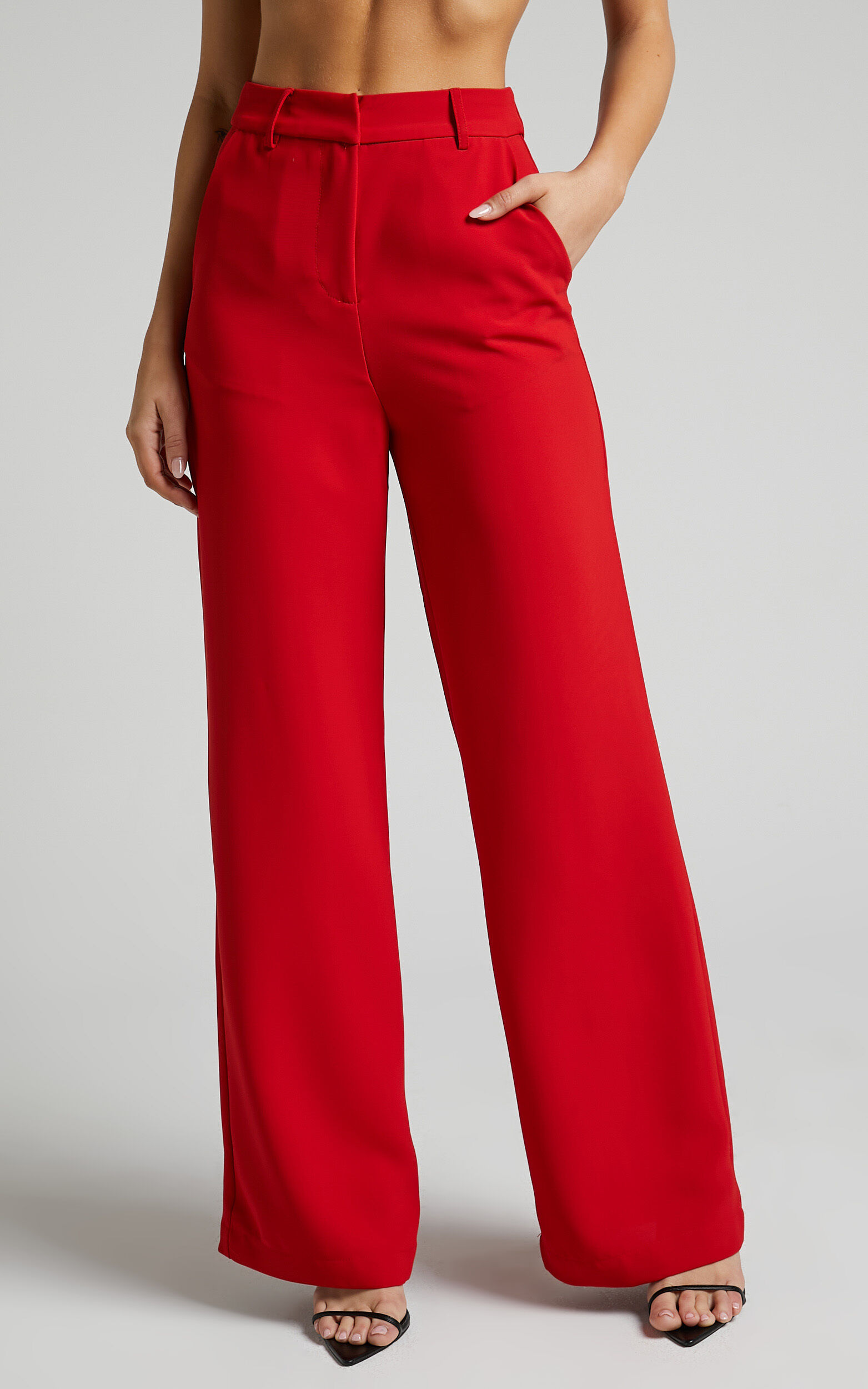 Bonnie Pants High Waisted Tailored Wide Leg Pants in Red